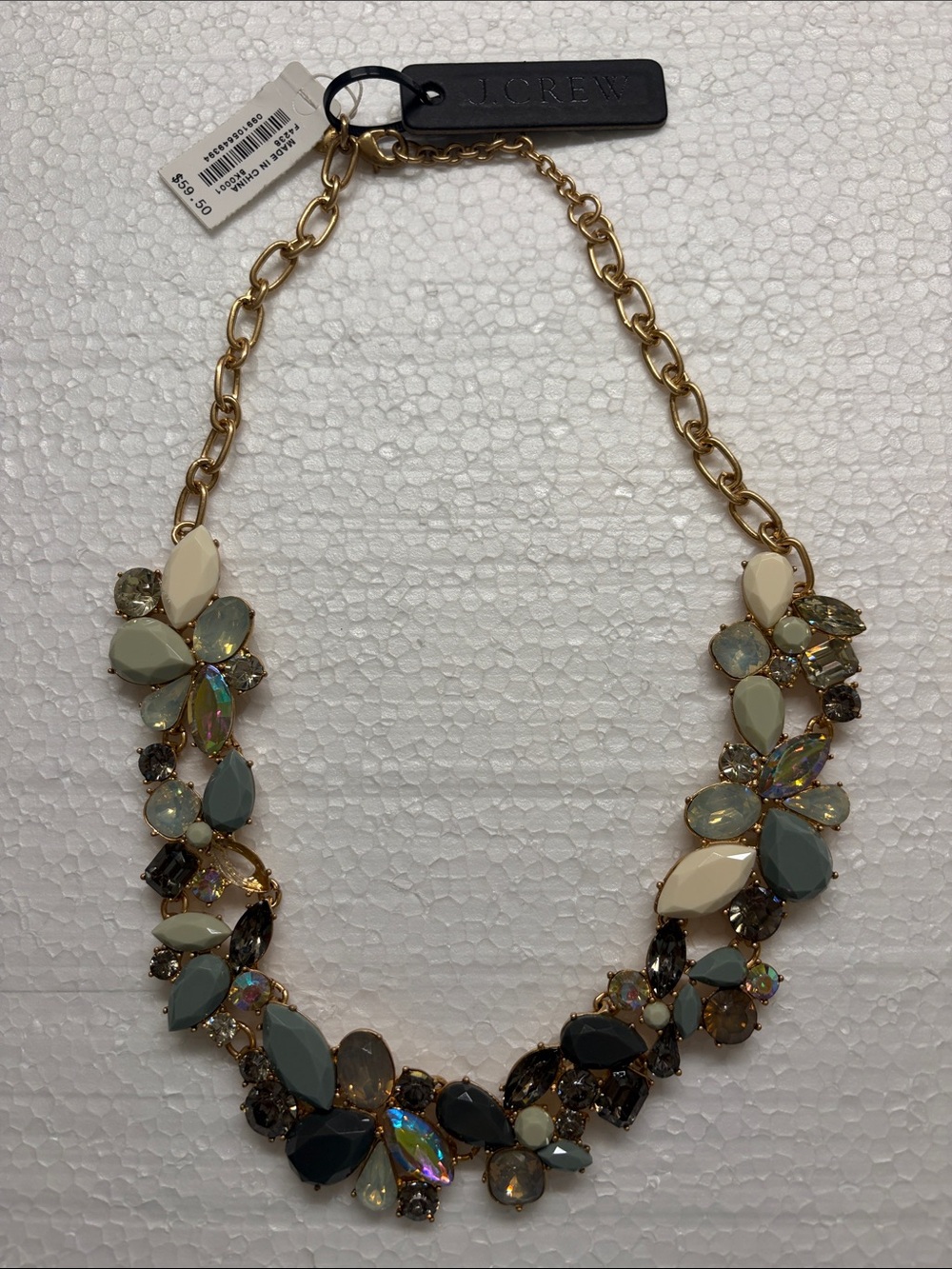 J. Crew Gold-Chain Crystal Necklace in Ivory and Gray
